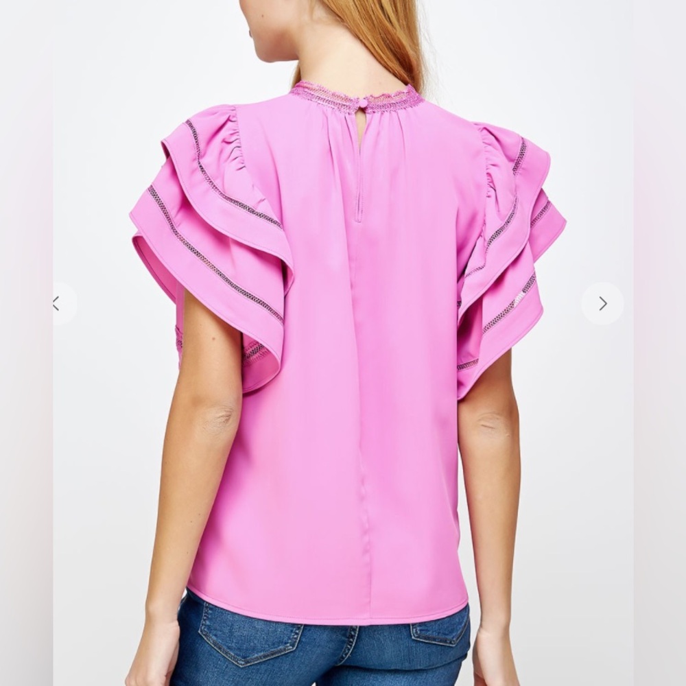 Strut & Bolt Pink Ruffle Sleeve Top - Picture 2 of 3